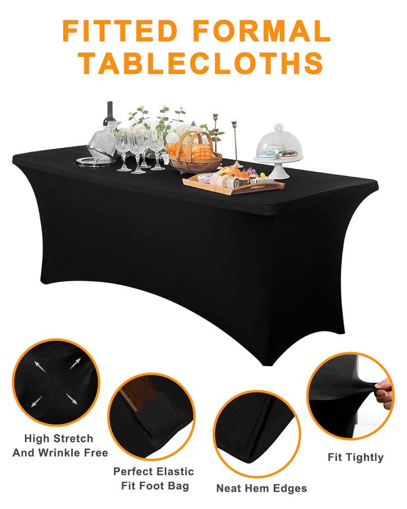 SEPARO Spandex Table Cover 2 Pack 6FT Black Fitted Tablecloths,Washable Wrinkle Resistant Stretch Table Cloth Rectangle for Vendor Booth Display Items,Party Supplies for Adults,Wedding Decorations,Banquet - Image 2